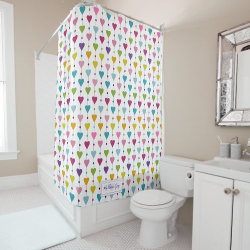 Cute and Colorful Seamless Hearts Pattern Monogram Shower Curtain