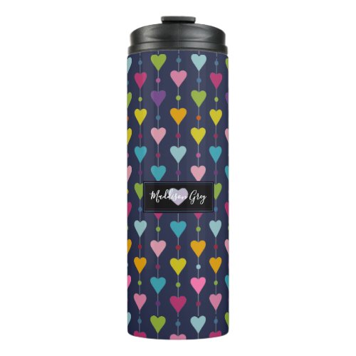 Cute and Colorful Seamless Hearts Pattern Monogram Thermal Tumbler