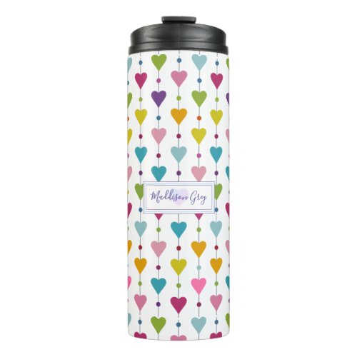Cute and Colorful Seamless Hearts Pattern Monogram Thermal Tumbler