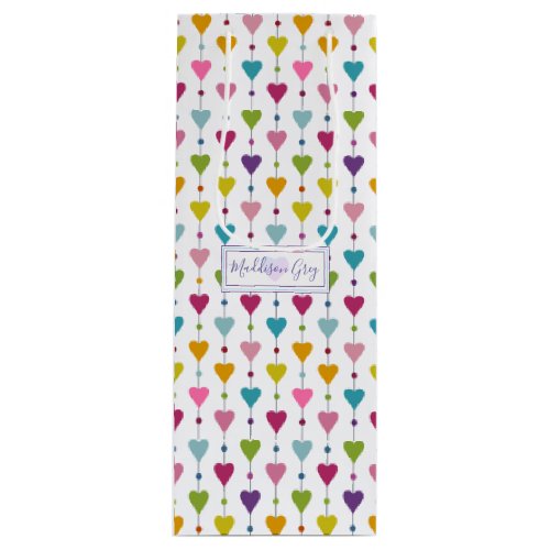 Cute and Colorful Seamless Hearts Pattern Monogram Wine Gift Bag