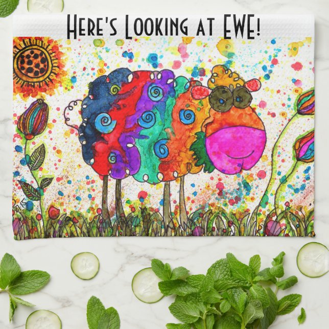 Cute and Colorful Sheep Kitchen Towel (Folded)