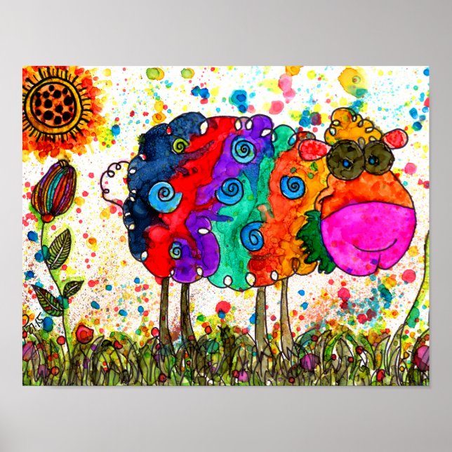 Cute and Colorful Sheep Poster - 10" x 8" (Front)