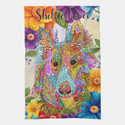 Cute and Colorful Sheltie Lover Kitchen Towel