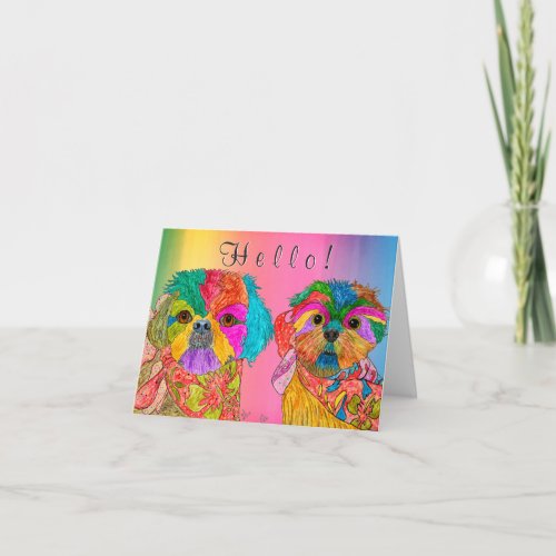 Cute and Colorful Shih Tzu Dogs Greeting Card