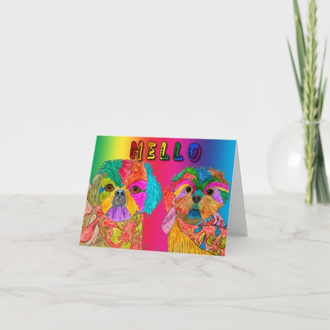 Cute and Colorful Shih Tzu Dog's Greeting Card (Front)