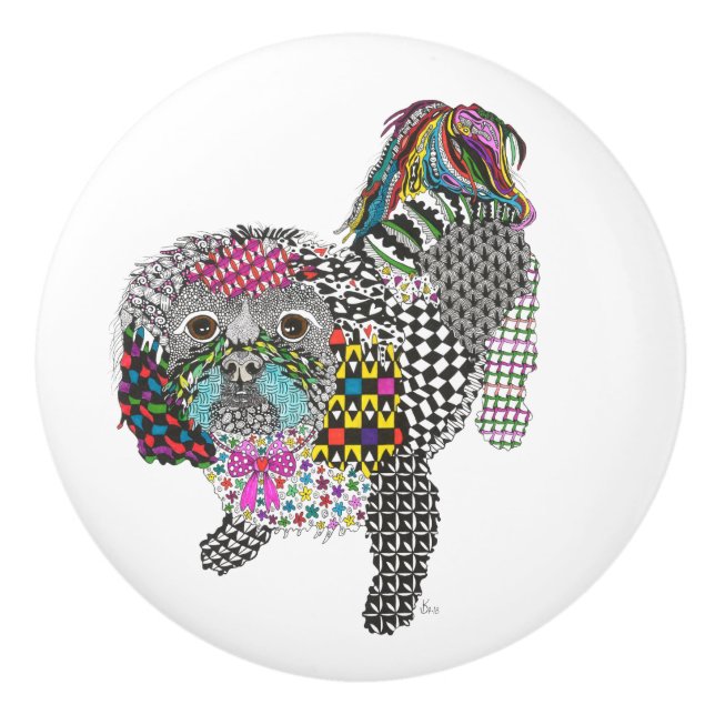 Cute and Colorful Shih Tzu Door Knob - Ceramic (Front)