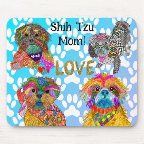 Cute and Colorful Shih Tzu Lover Mouse Pad