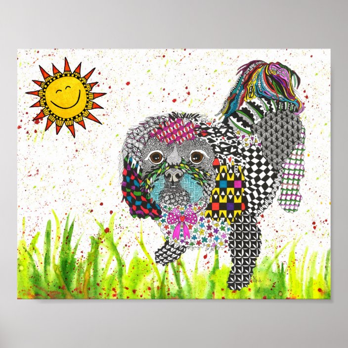 Cute And Colorful Shih Tzu Poster 10 X8 Zazzle Com