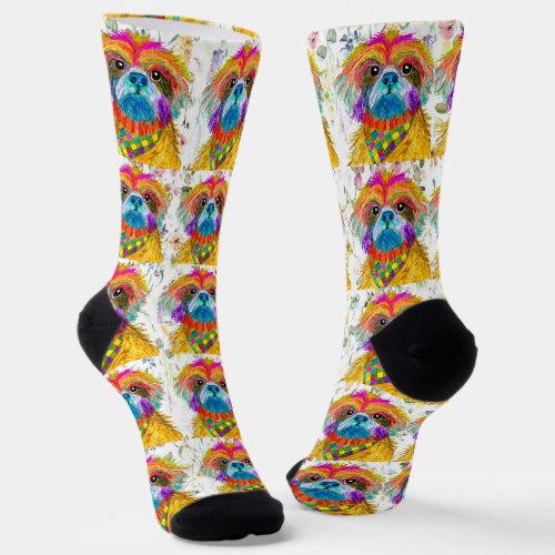 Cute and Colorful Shih Tzu Socks
