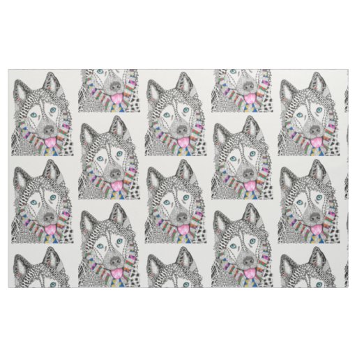 Cute and Colorful Siberian Husky Fabric