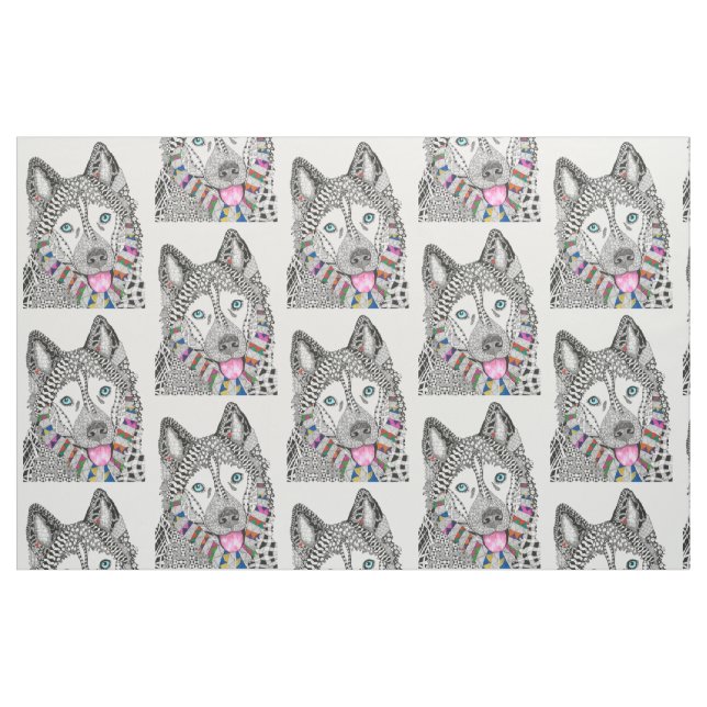 Cute and Colorful Siberian Husky Fabric (Fat Quarter)