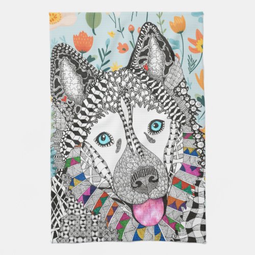 Cute and Colorful Siberian Husky Kitchen Towel