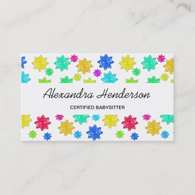 Cute and Colorful Stars Babysitter Child Care Business Card (Front)