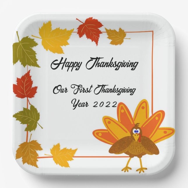 Cute and colorful Turkey Thanksgiving  Paper Plates (Front)