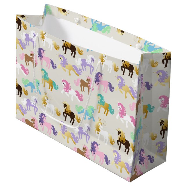 Cute and Colorful Unicorn Birthday Large Gift Bag (Front Angled)