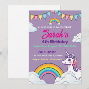 Cute and Colorful Unicorn Birthday Party Invitation