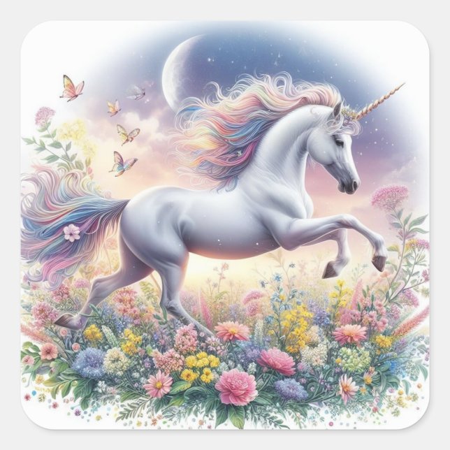 Cute and colorful Unicorn  Square Sticker (Front)