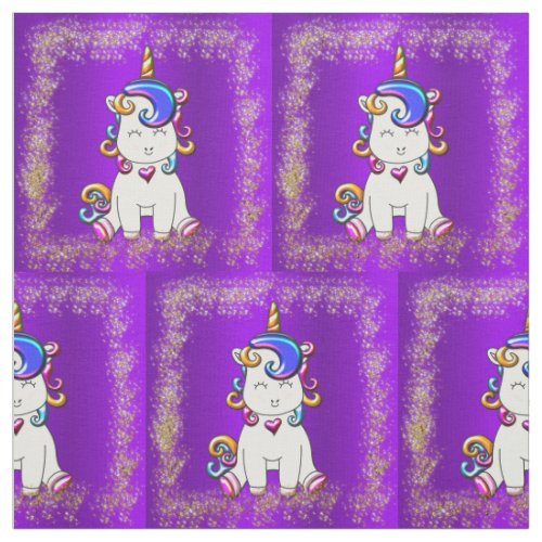 Cute and Colorful Unicorns Purple  Fabric