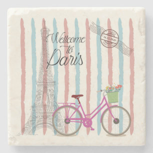 Cute and Colorful Welcome to Paris Stone Coaster