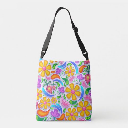 Cute and Colorful Yellow and Purple Floral Crossbody Bag