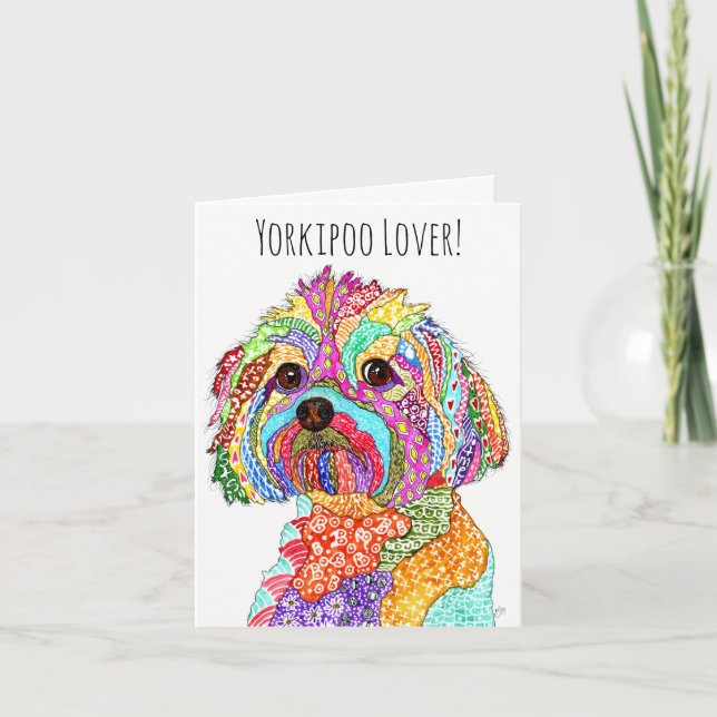 Cute and Colorful Yorkipoo Greeting Card (Front)