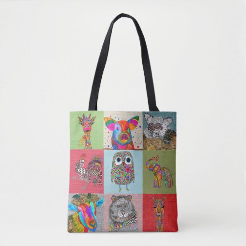 Cute and Colorful Zoo and Farm Animals Tote Bag