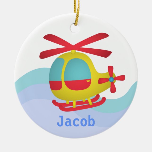 Cute and Colourful Helicopter for Kids Ceramic Ornament (Front)