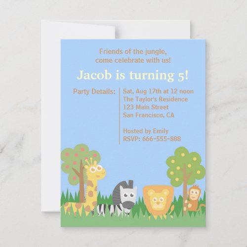 Cute and Colourful Safari Animals Birthday Party Invitation