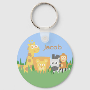 Cute and Colourful Safari Animals Personalized Keychain