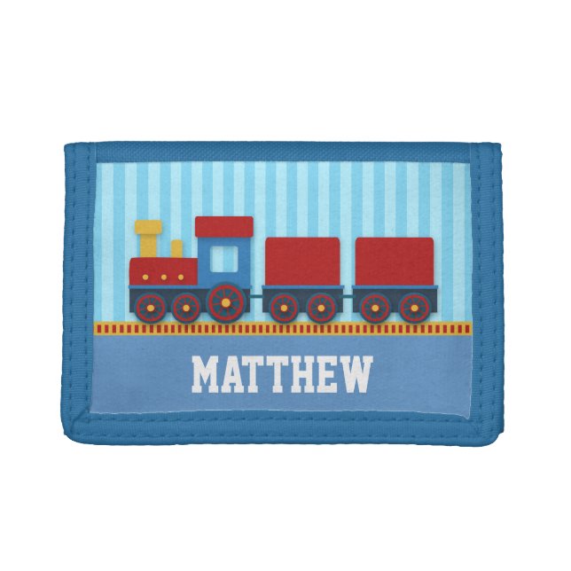 Cute and Colourful Train, Blue stripe for Boy Tri-fold Wallet (Front)