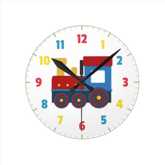 Cute and Colourful Train for Boys Bedroom Round Clock