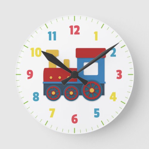 Cute and Colourful Train for Boys Bedroom Round Clock