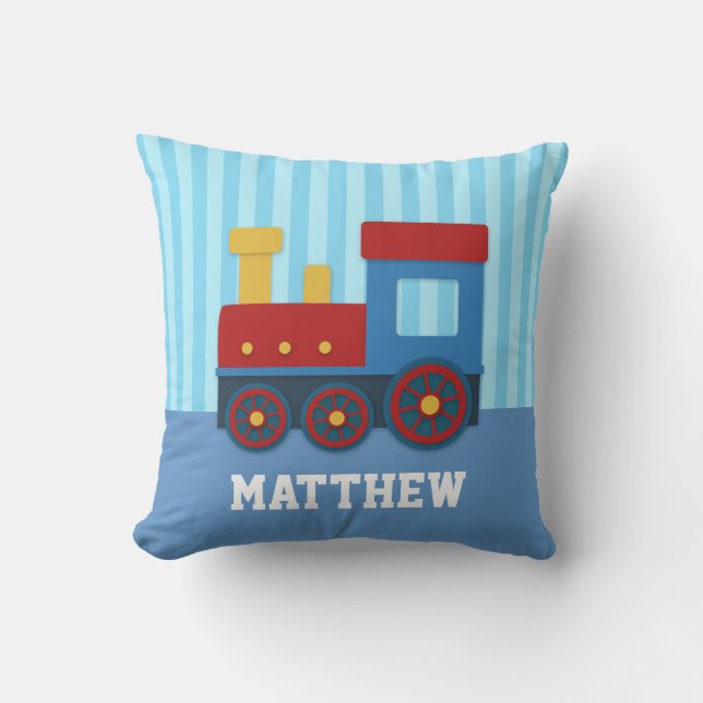 Cute and Colourful Train for Boys Bedroom Throw Pillow (Front)