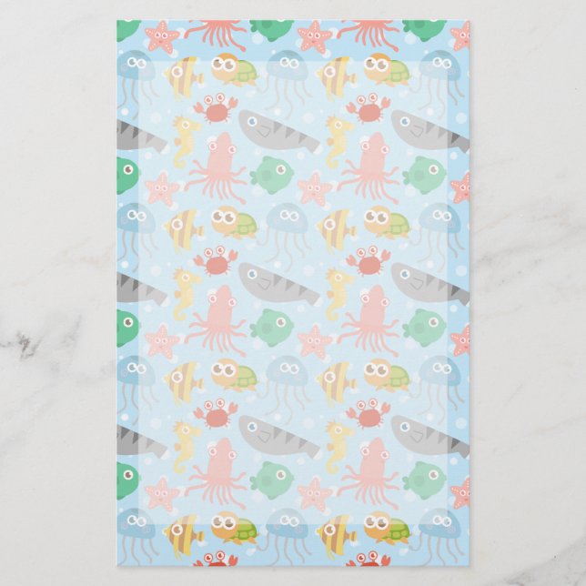 Cute and Colourful Underwater Animals Pattern Stationery (Front)