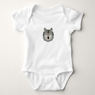 Cute and Cool Gray Wolf Face, Illustrated Animal Baby Bodysuit