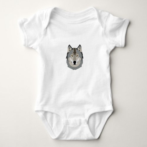 Cute and Cool Gray Wolf Face Illustrated Animal Baby Bodysuit