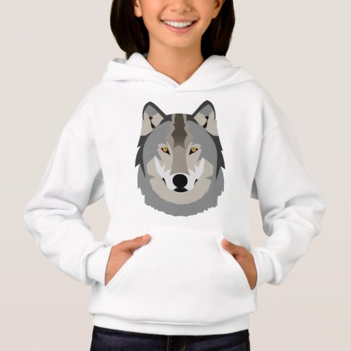 Cute and Cool Gray Wolf Face Illustrated Animal Hoodie