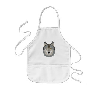 Cute and Cool Gray Wolf Face, Illustrated Animal Kids' Apron