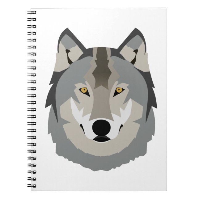 Cute and Cool Gray Wolf Face, Illustrated Animal Notebook (Front)