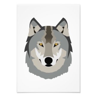 Cute and Cool Gray Wolf Face, Illustrated Animal Photo Print