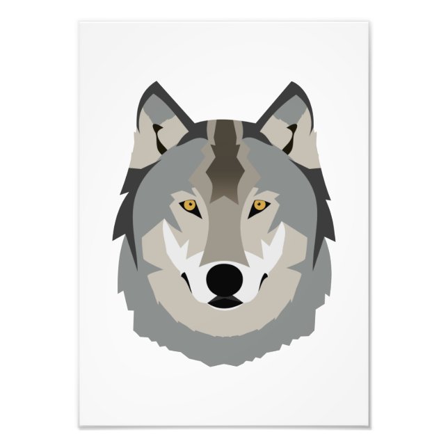 Cute and Cool Gray Wolf Face, Illustrated Animal Photo Print (Front)
