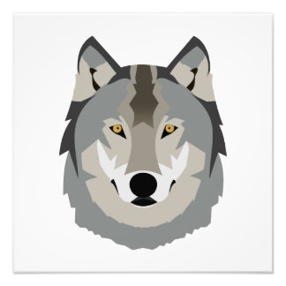 Cute and Cool Gray Wolf Face, Illustrated Animal Photo Print