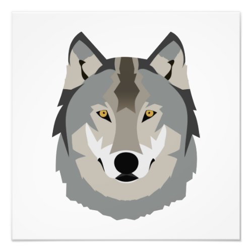 Cute and Cool Gray Wolf Face Illustrated Animal Photo Print