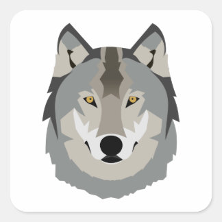 Cute and Cool Gray Wolf Face, Illustrated Animal Square Sticker