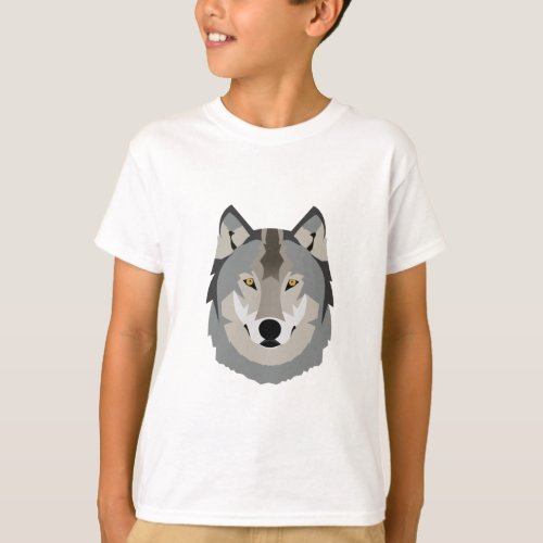 Cute and Cool Gray Wolf Face Illustrated Animal T_Shirt