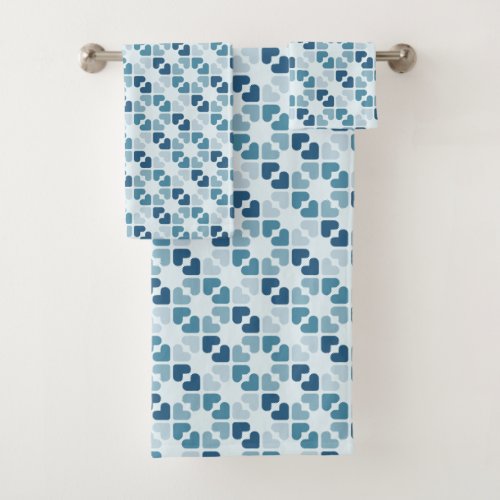 Cute and Cool Heart Pattern in Shades of Blue Show Bath Towel Set