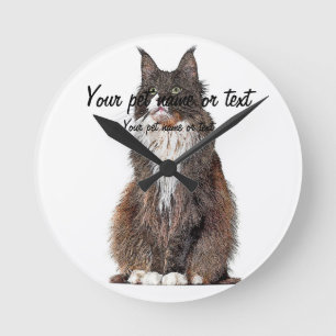 Cute and Cool, Maine Coon Cat Round Clock