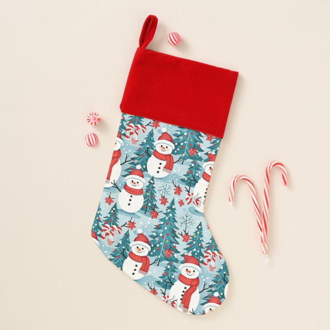 Cute and Cozy Snowman Christmas Christmas Stocking (Front)