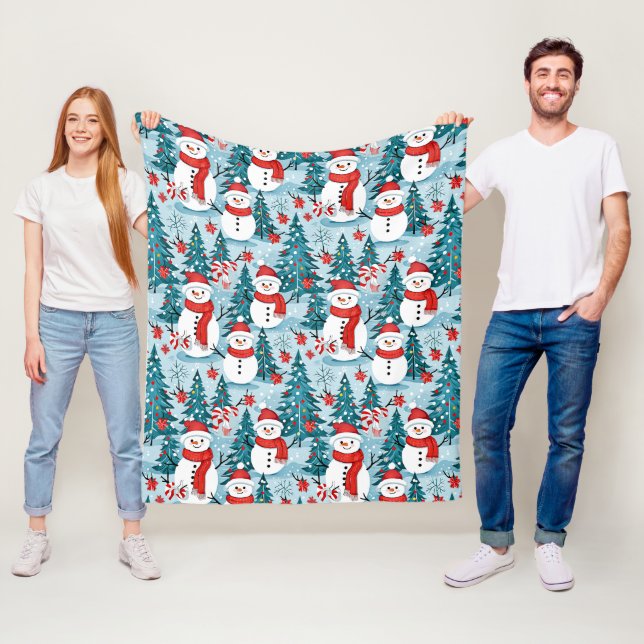 Cute and Cozy Snowman Christmas Fleece Blanket (In Situ)