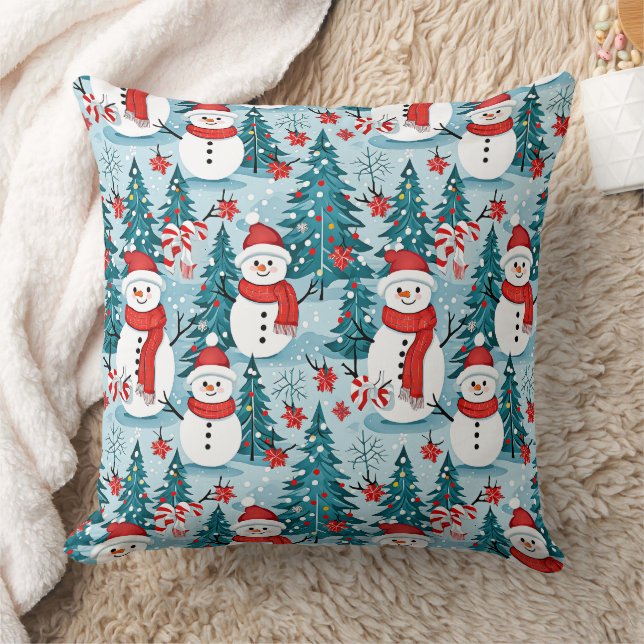 Cute and Cozy Snowman Christmas Throw Pillow (Blanket)